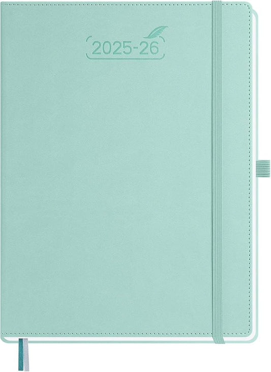BEZEND Planner 2025-2026 Weekly and Monthly, 8.5" x 11" Academic Calendar (Jul 25-Dec 26) Vertical Daily Appointment with Hourly Timeslot & Monthly Tab, PU Leather Hardcover - Mint Green