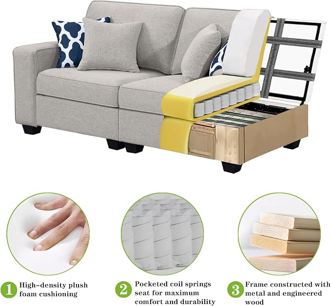 L Lengend Vansen Modular Sectional Sofa U Shaped Couch with Ottoman Modern Reversible Corner Sectional Couch for Living Room (Light Grey, U Shaped Sofa-4)