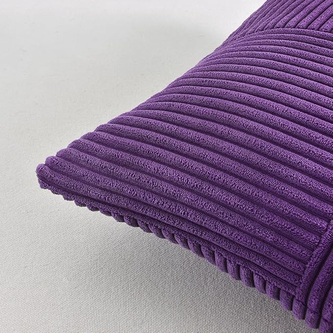 Fancy Homi 2 Packs Purple Decorative Throw Pillow Covers 16x16 Inch for Living Room Couch Bed, Farmhouse Boho Home Decor, Soft Corss Patchwork Corduroy Textured Square Cushion Case 40x40 cm