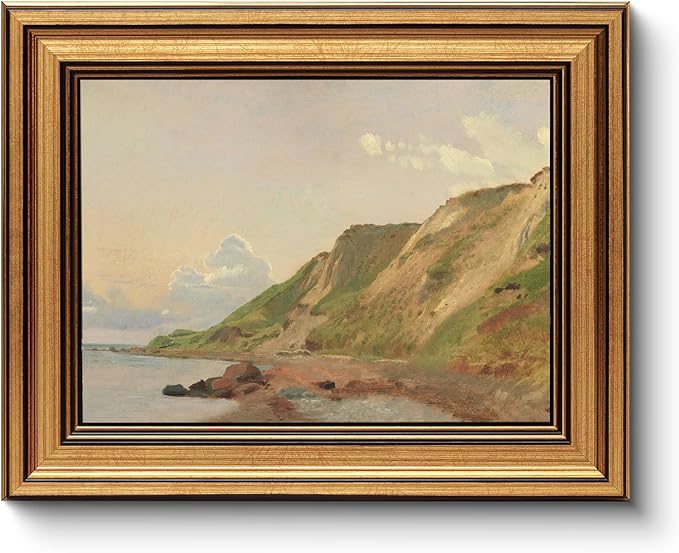 HUARCEY Gold Framed Vintage Wall Art for Living Room Canvas Coastal Wall Pictures Classic Landscape Painting Shelf Decor Natural Aesthetic Room Decoration Elegant Artwork Print for Bathroom, Bedroom