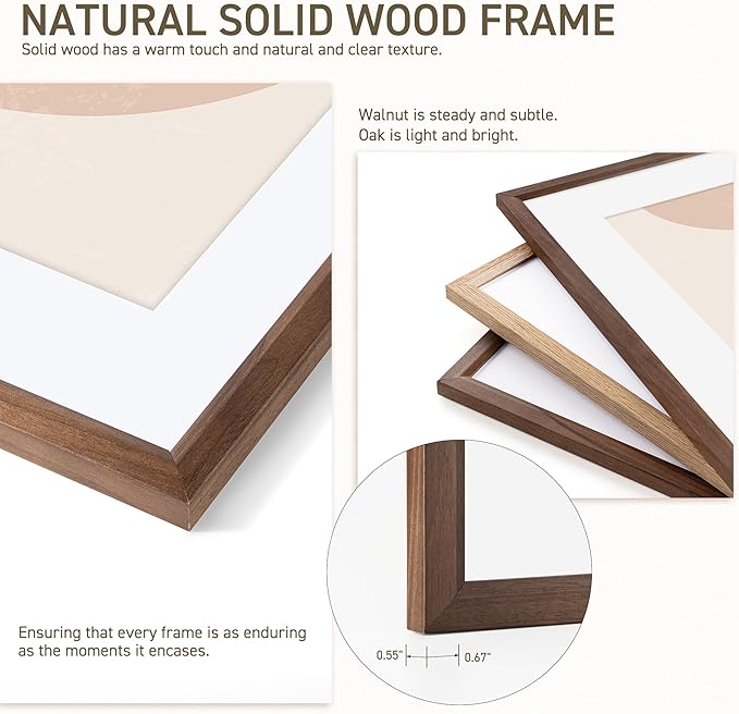 8x10 Picture Frame Set of 4 Natural Solid Walnut Photo Frames with 5x7 Removable Mat Wall Hanging Large Handcrafted Frame with HD Plexiglass Wall and Tabletop Display Large Poster Frame