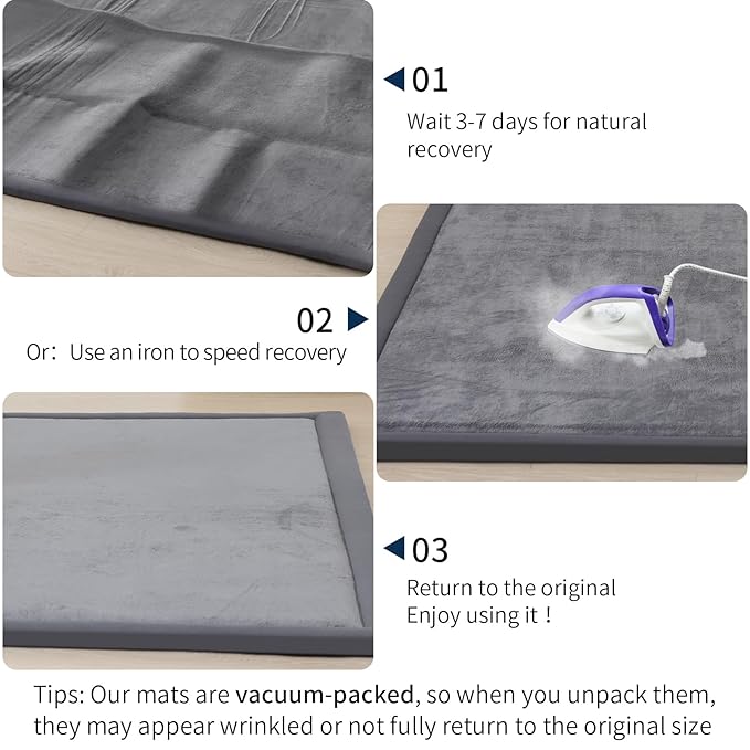 ACOMOPACK Baby Play Mat for Floor 1.3" Thick Memory Foam Play Mat 59"×71" Tummy Time Crawling with Non-Slip Bottom for Living Room,Nursery,Soft Velvet Playpen Mats for Kids,Infants（Dark Grey）