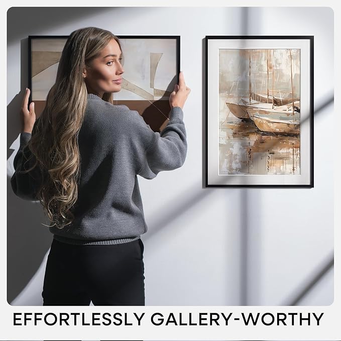 Homeforia 18x24 Poster Frame Black, High End Metal 18 x 24 Picture Frames with Mat 16 by 20 inch Photo, 18x24 Black Frame Matted to 16x20 Print, 24x18 Hanging Frame, Tempered Glass, Wall Kit, Set of 1