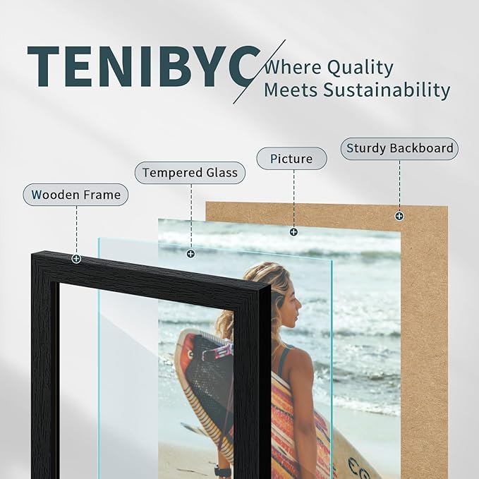 13x19 Picture Frame 3 pk, Textured Black Solid Wood Poster Frame, HD Tempered Glass, Wall Gallery Frame