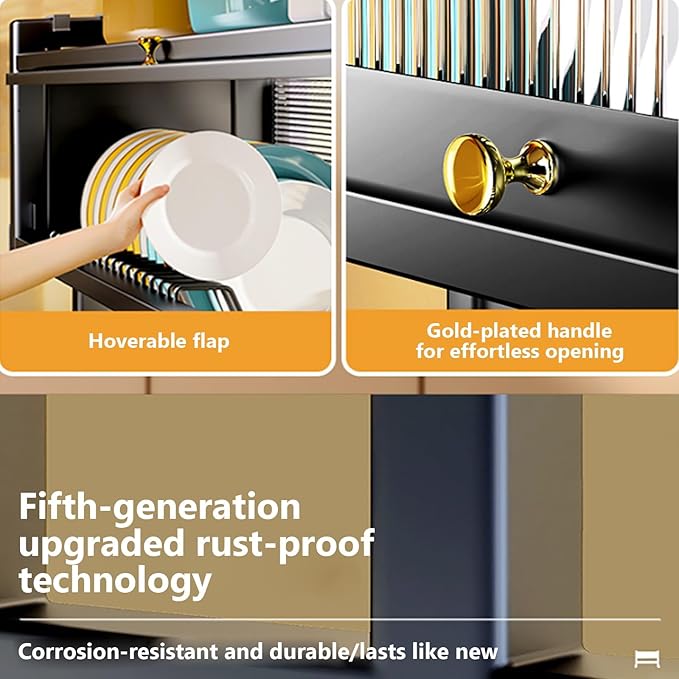 Kitchen sink rack dishwashing sink countertop dustproof cupboard storage multifunctional tableware storage drain rack double layer,KeepKitchen Sink Shlef Organized Space-Saving(Black,65cm/25.6in)