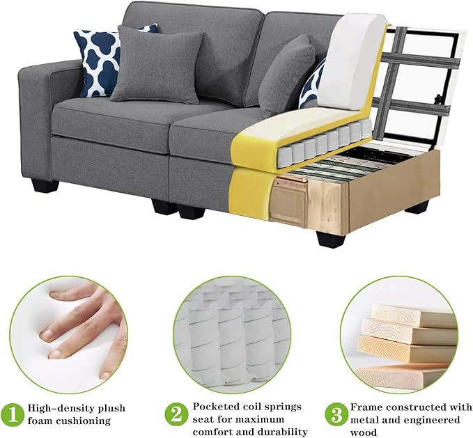 L Lengend Vansen Modular Sectional Sofa U Shaped Couch with Ottoman Modern Reversible Corner Sectional Couch for Living Room (Dark Grey, 2+3)