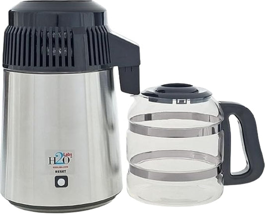 H2o Labs Best-in-Class Countertop Water Distiller - Stainless Steel Home Water Distiller with 1 Gallon Glass Carafe - Porcelain Nozzle Insert & Optimal Heating Element for Pure Distilled Water - 300SS