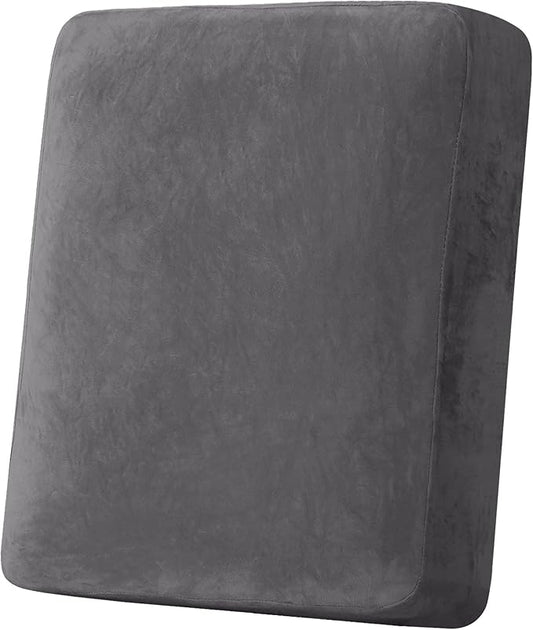 H.VERSAILTEX Velvet Stretch Couch Cushion Cover Plush Cushion Slipcover for Chair Cushion Furniture Protector Seat Cushion Sofa Cover (1 Piece Armchair Cushion Covers, Grey)