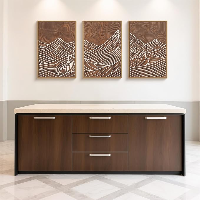 HPINUB Line Style Mountain Framed Canvas Wall Art Set, Vintage Tree Rings Wall Decor, Abstract Tree Spiral Wall Painting, Modern Nature Art Prints for Living Room,Bedroom,Farmhouse-24 x36 x3