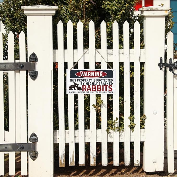 Funny Warning Signs, The Property is Protected By Highly Trained Rabbits Sign, Decorative Wood Hanging Wood Plaque, Rabbit Warning Decor Outdoor, Farm Decor, Rustic Home Decor for Front Door