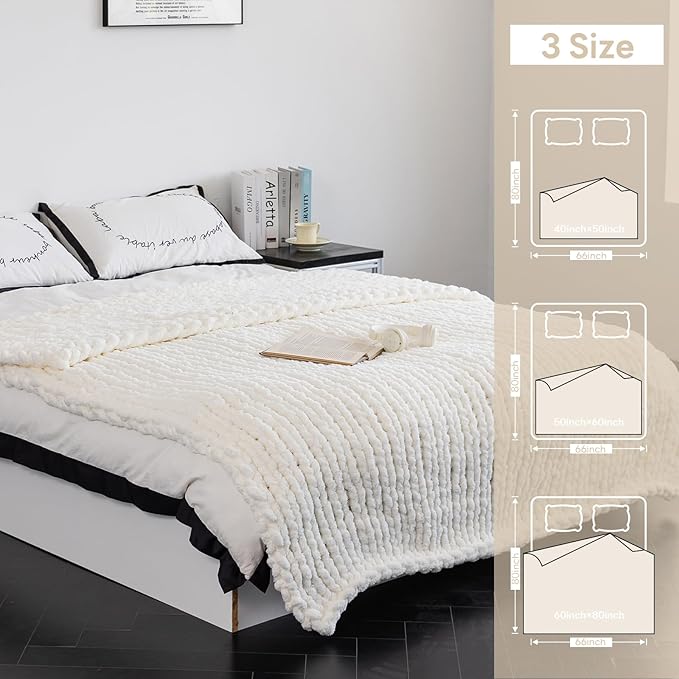 Chunky Knit Blanket - Luxury Soft Cozy 50 * 60 Throw Blanket,100% Woven Blanket Rope Knot Throw Blanket for Couch, Sofa, Home Decor, Gift - Machine Washable（Milk White）