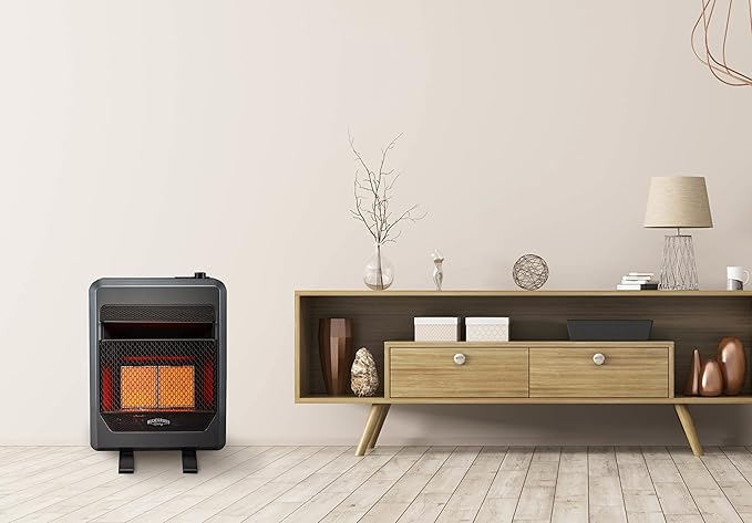 B20TNIR-BB Ventless Natural Gas Infrared Space Heater with Thermostat Control for Home & Office, 20000 BTU, Heats Up to 950 Sq. Ft., Includes Wall Mount, Base Feet, and Blower, Black