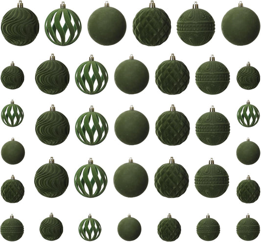 36pcs Velvet Ornaments for Christmas Trees, Flocked Christmas Balls Sets Assortment for Xmas Tree Holiday Decor