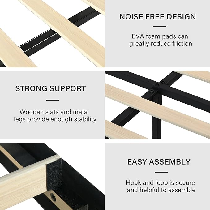 King Size Bed Frame, Velvet Upholstered Platform Bed with Vertical Channel Tufted Headboard and Footboard, No Box Spring Required, Easy Assembly, Black
