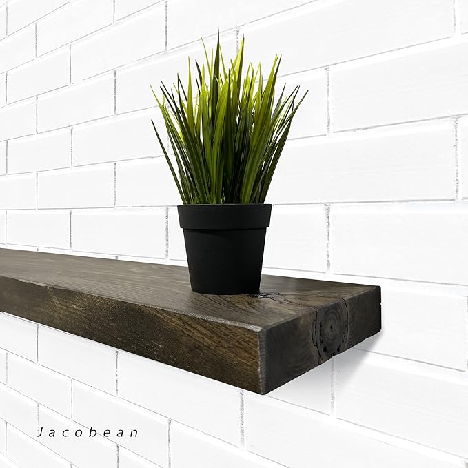 URBANDI, Rustic Floating Shelves, Set of 2, Hidden Bracket, Solid Wood, Heavy Duty, Wall Mounted Shelves, (Dark Brown, 48Wx12D)