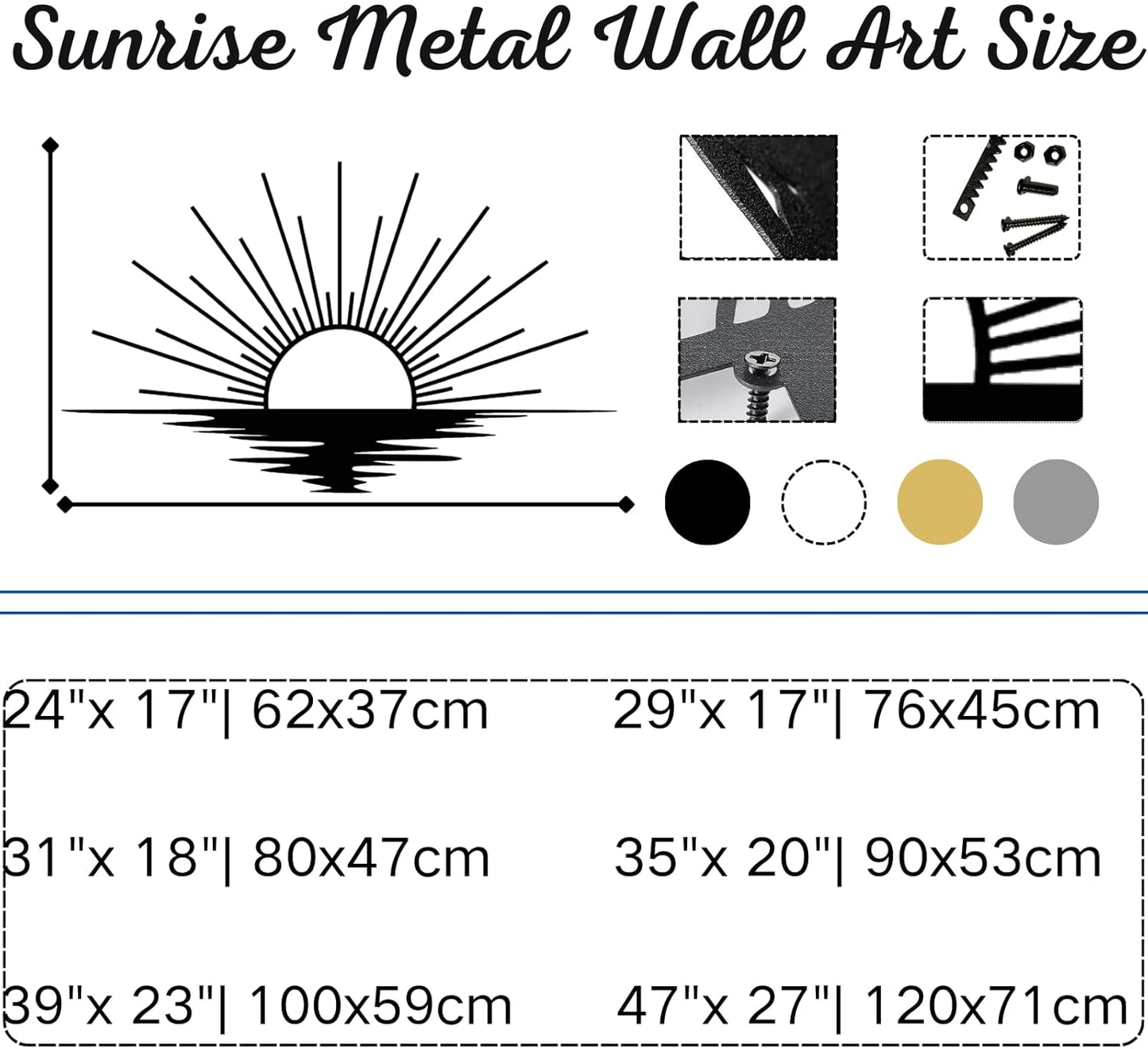 Sunrise Metal Wall Art, Metal Sun Wall Decor, Metal Sun Outdoor Decor, Large Metal Sun Wall Art, Sun Wall Art, Boho Sun Wall Art, Sunshine Metal Sign, Living Room Bedroom Wall Hangings (Gold, 59"x 35"| 150x89cm)