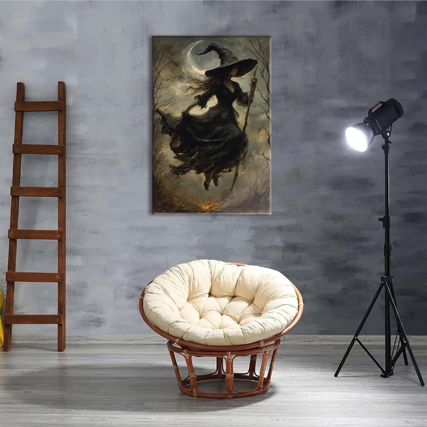 JFHCQJPK Witch in the Forest Halloween Print Wall Art Poster Witch Decor Vintage Print Dark College Wall Art Victorian Gothic Room Decor Canvas Wall Print24x36in Frameless