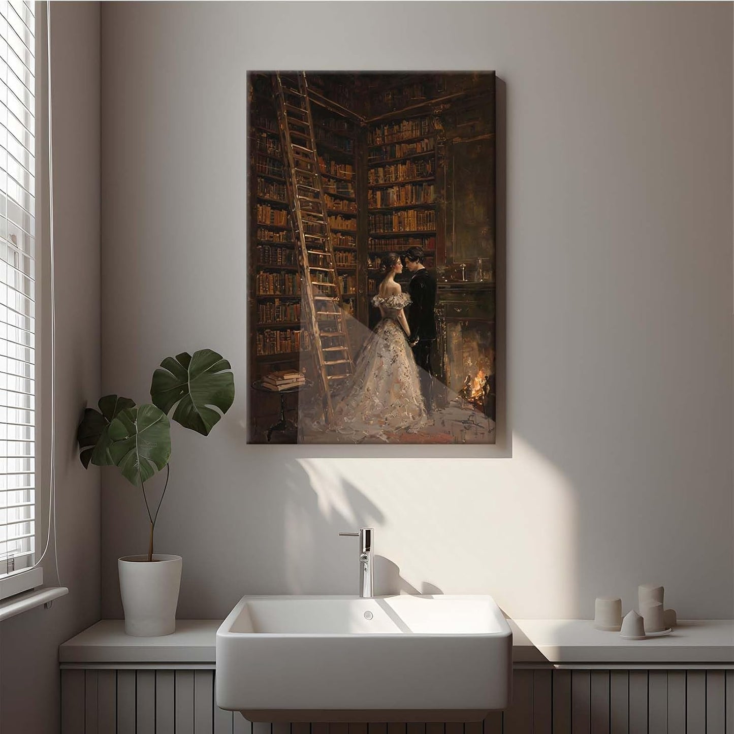 Gothic retro library scene decoration melancholy calm art college style wall aesthetic antique style home decoration suitable for bedroom living room20x30in Wood Framed