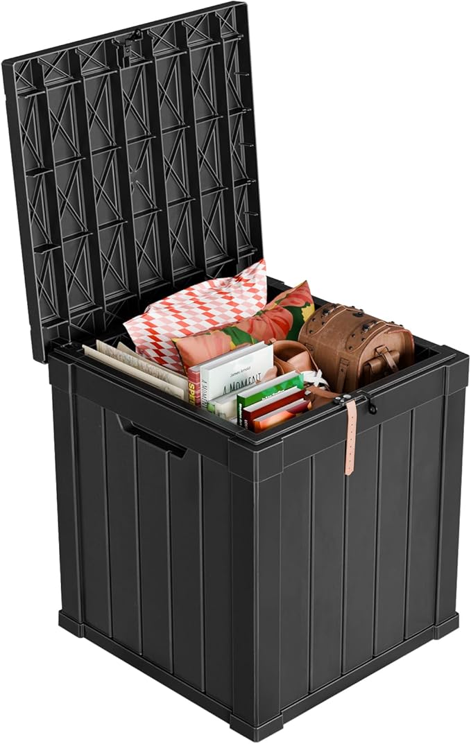 DRATO 50 Gallon Deck Box, Outdoor Storage Box for Patio Cushion, Sports Equipment, Garden Tools,Waterproof Patio Storage box, Lockable (Black)