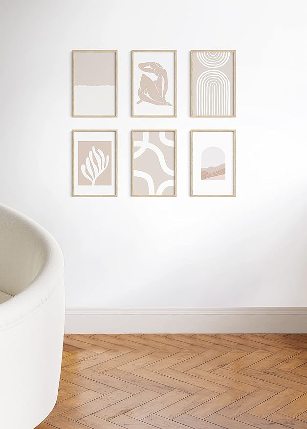 HAUS AND HUES Picture Frame - 6 Set Contemporary Wooden 11x17 inches, Beige Oak Frame