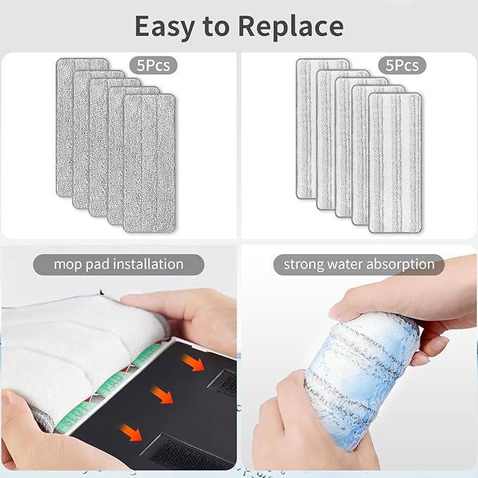 10Pcs Joymoop Mop Replacement Pads, 13 * 4.9'' Universal Mop Pads Mop Head Refills Washable Wet Mop, Compatible with Most 11-13” Size Mops