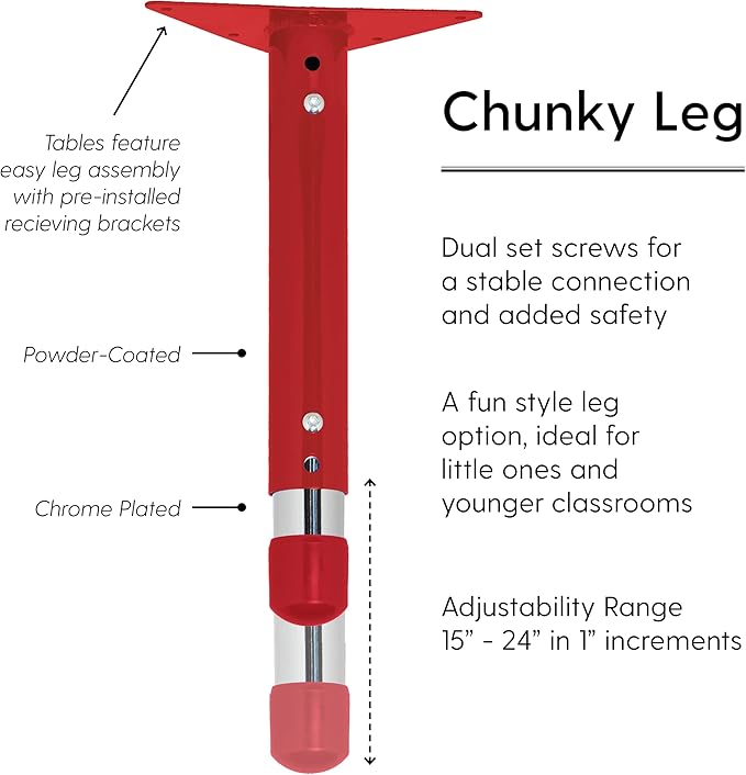 FDP Rectangle Activity School and Classroom Kids Table (24 x 36 inch), Chunky Toddler Leg, Adjustable Height 15-24 inches - Gray Top and Red Edge