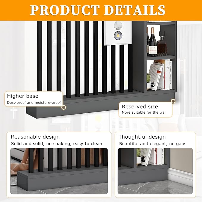 Wall Room Divider,Freestanding Room Divider with Shelves,Wood Room Divider Screen with Storage Cabinet, Wall Divider for Room Separation, for Home Office Decorative E 39.4×9.4×78.7in