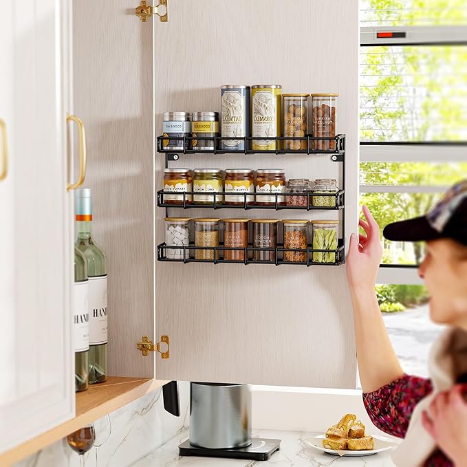SUFAUY 2 Pack Spice Rack Wall Mount, 3 Tier Narrow Spice Rack Hanging Small Shelf for Cupboard, Black