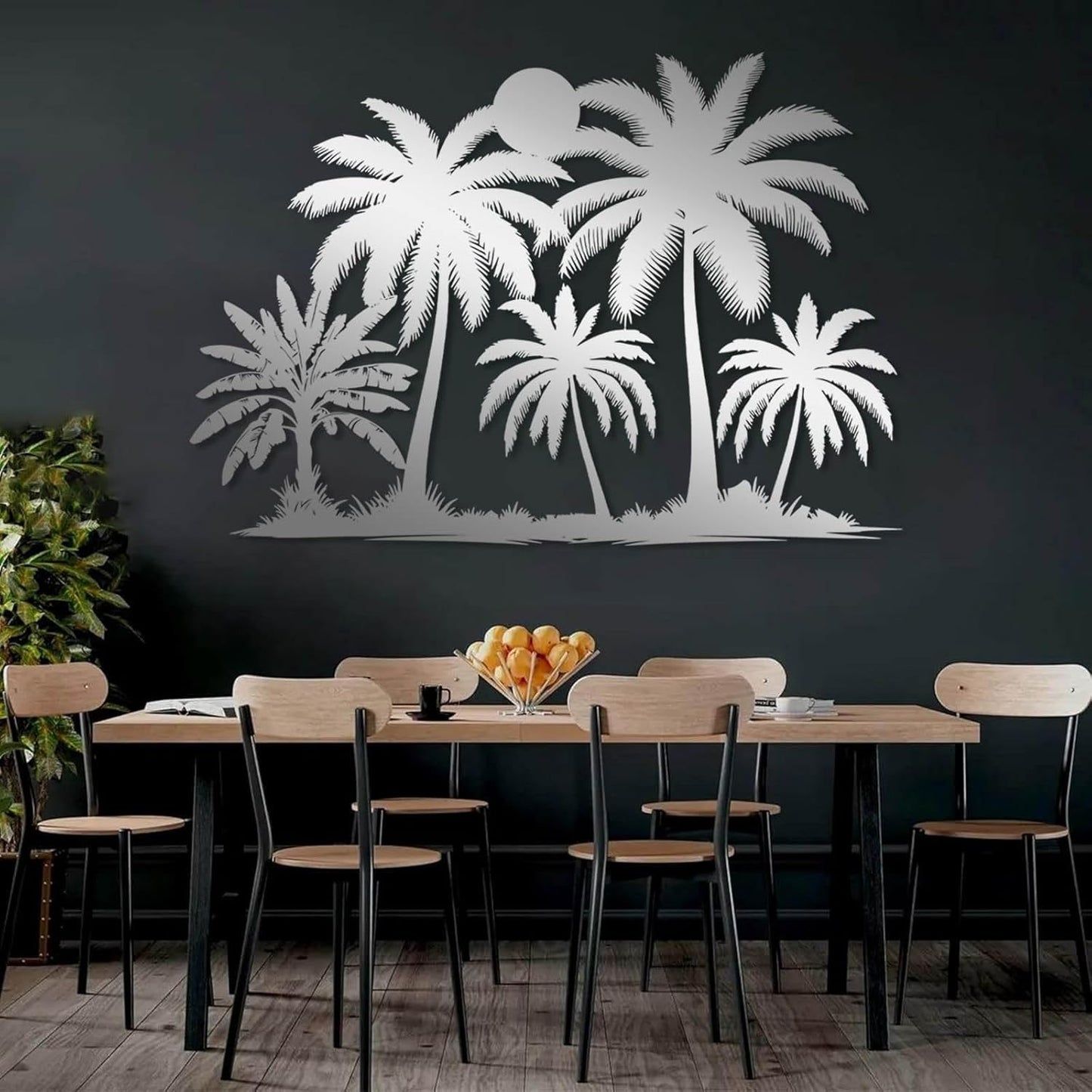 Tuglona Metal Palm Tree with Sunset Wall Decor, Tropical Palm Tree Metal Wall Art, Tropical Wall Decor, Sun Wall Art, Beach Wall Decoration, Coastal Trees Wall Hanging (Gold, 24"x16"/60x42cm)