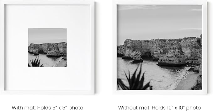 HAUS AND HUES 10x10 White Metal Picture Frames Matted to 5x5 - Features Premium Aluminum & Hanging Hardware, Shatterproof Plexiglass - Ideal for Home, Room, Office (10x10 in, White, Set of 15)