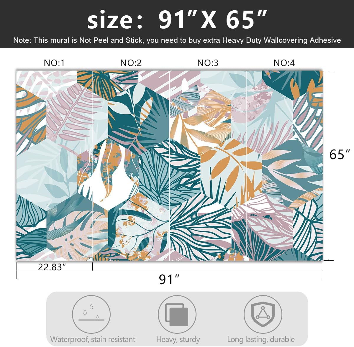 -Abstract Geometry Botanical Banana Leaf Fabric Wallpaper Living Room Bedroom Bathroom Tropical Plant Leaf Wall Mural- 91"x65"（ not Peel and Stick）