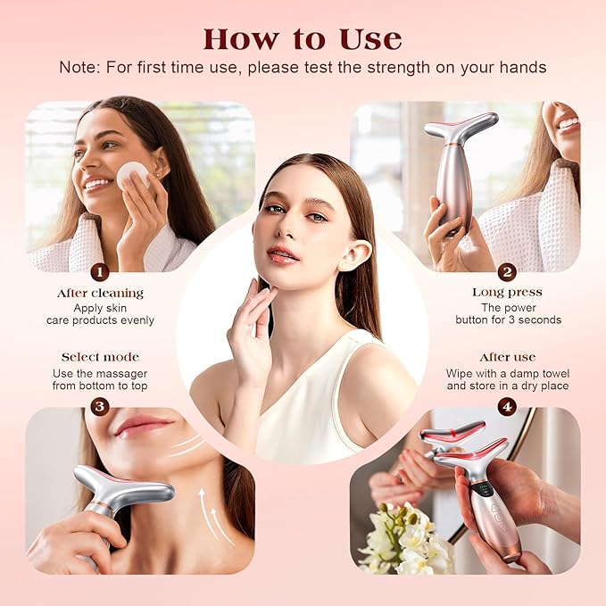 Facial Massager, 7 Colors Red Light Therapy for Face and Neck, Face Lift Device with 113°F Heating Vibration for Multi Skin Care