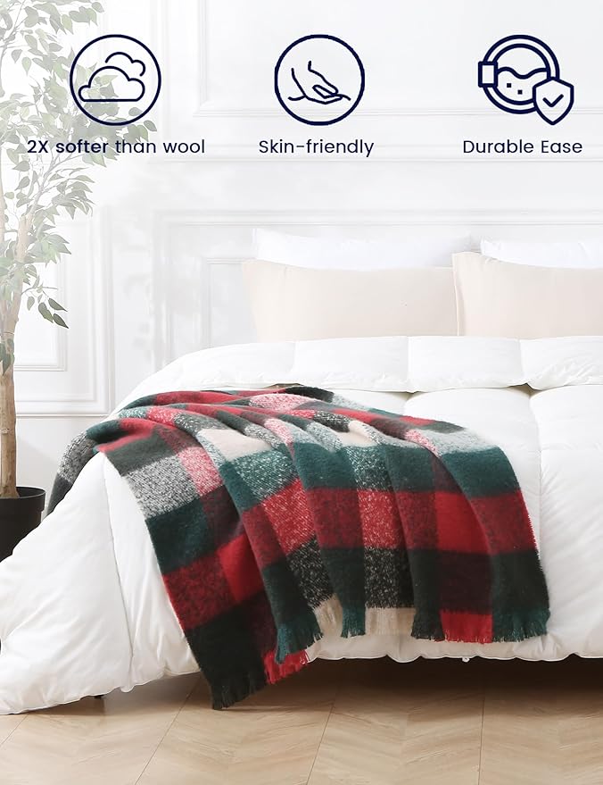 ZonLi Christmas Plaid Throw Blanket, 50" x 60" Decorative Blankets, Decorative Vintage Blanket with Tassel for Couch, Bed, Sofa, Chair, Outdoor, Cozy Warm Lightweight Farmhouse Blankets