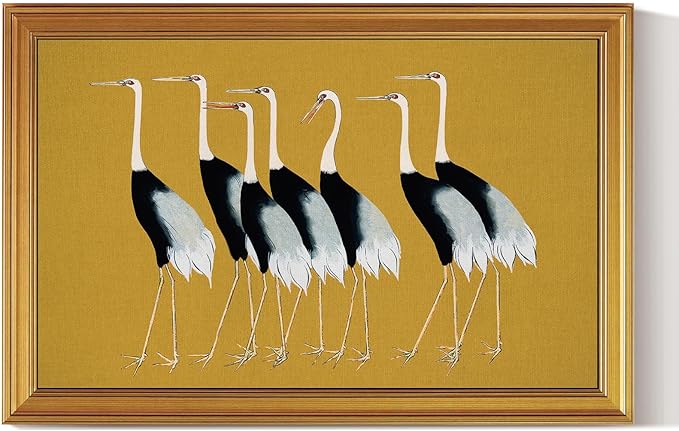 HUARCEY Gold Framed Vintage Wall Art for Living Room, Animals Painting Prints Large Decor for Kitchen, Aesthetic Bedroom Wall Art Decor, Christmas Gifts for Friends or Family (Seven Cranes 24"x36")