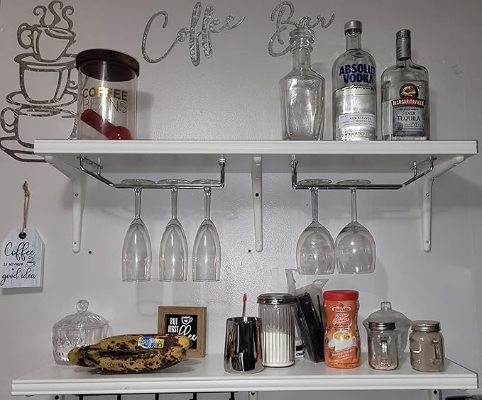 10.8 Inch Wine Glass Rack, Under Cabinet Wine Glass Holder, Wine Glass Hangers Under Shelf, Chrome Finish Stemware Rack, Hanging Stemware Holder for Cabinet Kitchen Bar, Set of 2
