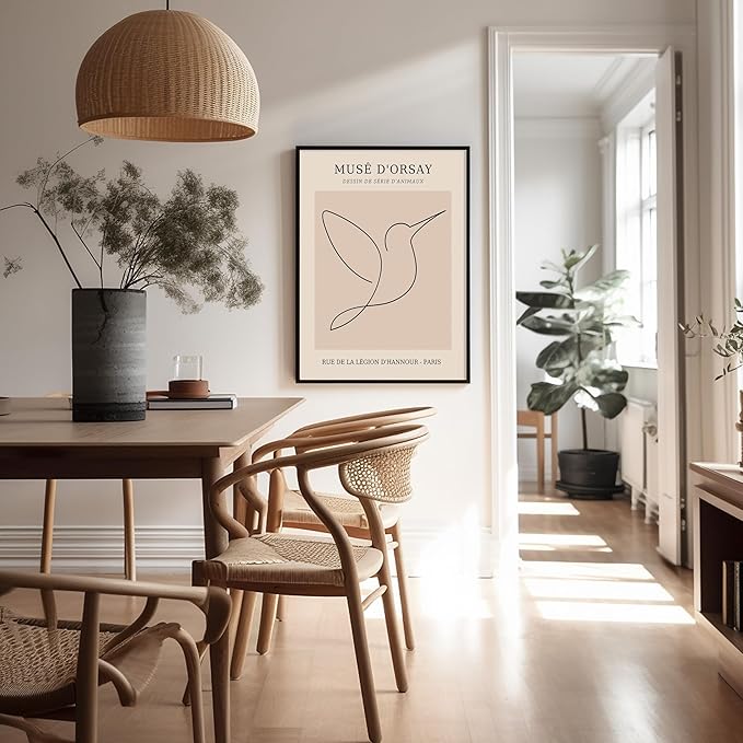 Poster Master Vintage Poster - Retro One Line Hummingbird Drawing Print - Bird Line Art - Minimal Gift for Him, Her, Animal Lover - Abstract Decor for Home, Office - 11x14 UNFRAMED Wall Art