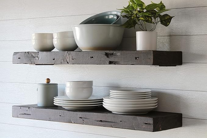 Urban Legacy Reclaimed Barn Joist Deep Floating Shelves | Deep Shelves with Low Profile Shelf Bracket with High Weight Capacity, Set of 2 (36" x 11" x 2.5", Rustic Brown)