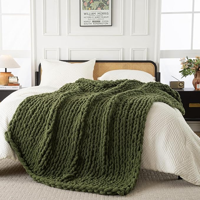 Ultra Soft Chunky Knit Blanket Throw -40x50 Hand Knitted Warm Chenille Throw Blanket, Home Decor Soft Thick Yarn Cable Knit Blanket Breathable Fleece Banket Christmas for Couch Bed Sofa Best GIF