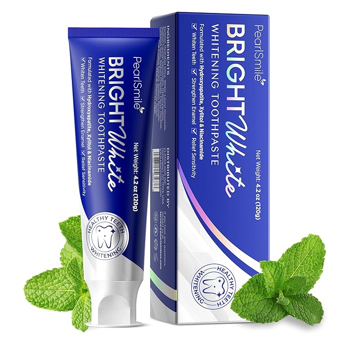 PearlSmile Hydroxyapatite Niacinamide Whitening Toothpaste – 5% Niacinamide + 10% Nano-Hydroxyapatite (nHAp) – Strengthens Enamel & Remineralizes – Fluoride-Free, 4.2oz (Pack of 1)