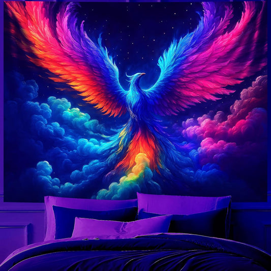 Blacklight Tapestry,WingTapestry Glow In The Dark,UV Reactive Black Light Upright Posters Wall Hanging for Bedroom Dorm Living Room Backdrop Decor (wing17, 59L" x 51W")