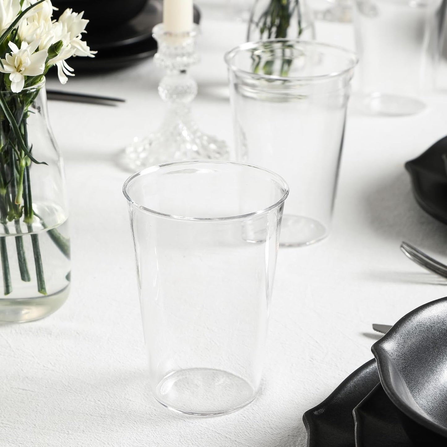 Stone Lain Baskerville 32-Piece Dinnerware Set Stoneware, Borosilicate Glass, Black