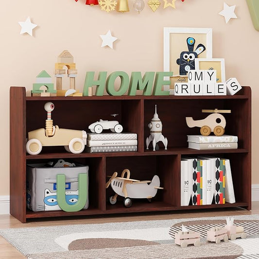 Book Shelf, 5 Cubes Storage Organizer, Open Bookshelf Wooden Bookcase, Freestanding Cherry Bookshelf Cube Shelf for Bedroom, Living Room