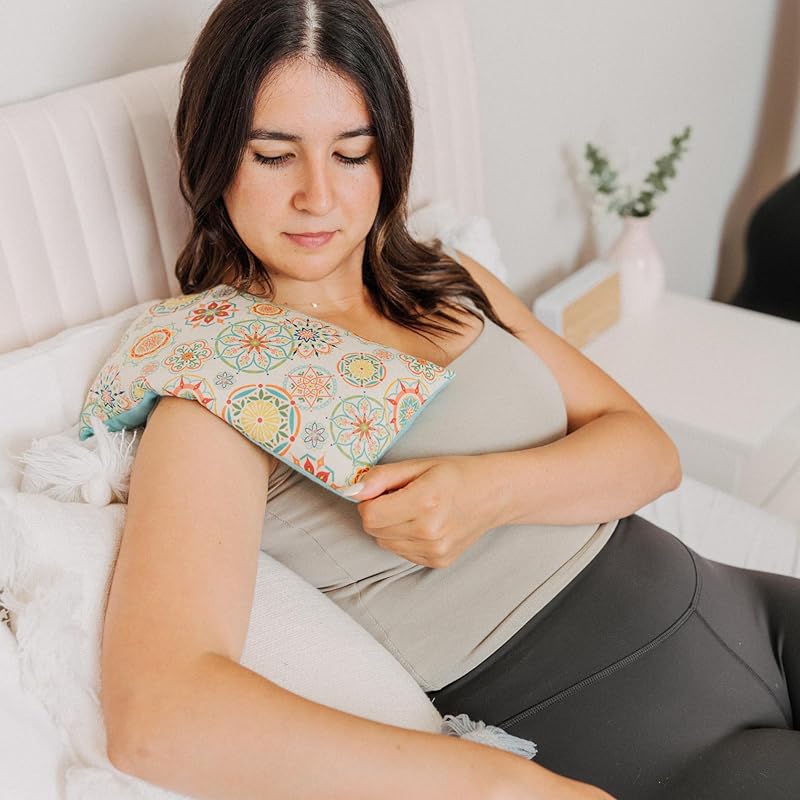 Large Microwave Heating Pad with Flax Seed, Scented or Unscented, Good For Back Pain or Cramps, Moist Heat Therapy or Ice Pack, Microwavable Bean Bag, 6" x 12" (Mushroom, Peppermint)
