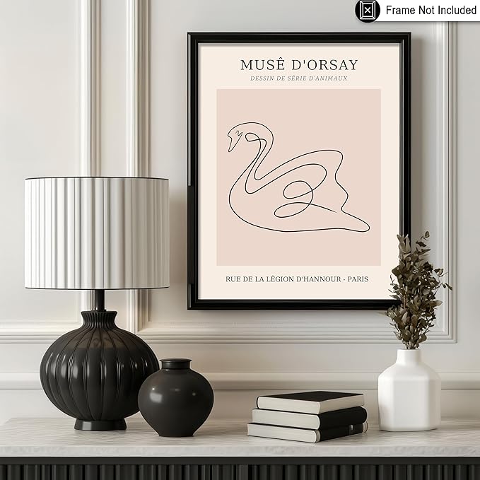 Poster Master Vintage Poster - Retro One Line Swan Drawing Print - Swan Art - Bird Art - Minimal Gift for Her, Animal Lover - Abstract Decor for Home, Office, Bedroom - 11x14 UNFRAMED Wall Art