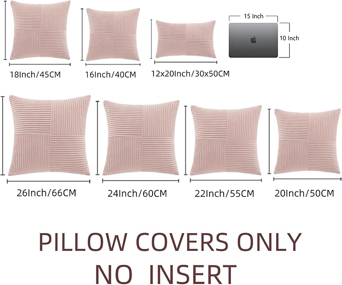 Fancy Homi 2 Packs Blush Pink Decorative Throw Pillow Covers 18x18 Inch for Living Room Couch Bed, Rustic Farmhouse Boho Home Decor, Soft Corss Corduroy Patchwork Textured Square Cushion Case 45x45 cm