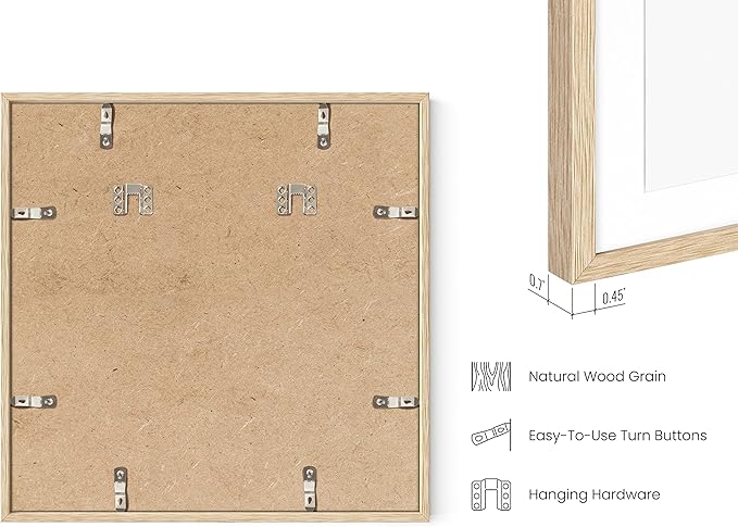 HAUS AND HUES Solid Oak Wood 16”x16” Picture Frames Matted to 12”x12” Set of 4-16x16 Frames for Wall, Square Frames with Mat, Beige Square Matted Picture Frames 16x16 (Beige Oak Frames)