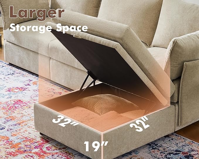 134.6" Oversized Modular Sectional Sofa, 6 Seater U Shaped Couch with Storage Ottoman with Reversible Chaise Deep Seat for Living Room, Apartment - Chenille Beige