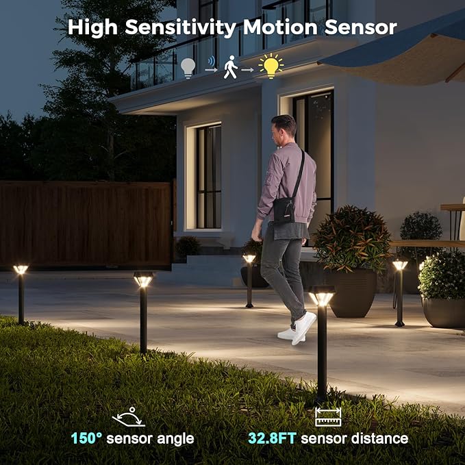 XMCOSY+ Smart Pathway Lights Solar Powered, 150LM Solar Motion Lights Outdoor Waterproof with APP Control, Works with Alexa RGBCW Color Changing Garden Light for Yard Walkway Driveway Pathway, 6 Pack