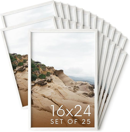 Haus and Hues 16x24 White Oak Wood Picture Frames Set of 25 - Premium Bulk Picture Frames 16x24 Bundle - Elegant Gallery Wall Frame Set for Posters, Art Display - Ideal for Wall Decor in Home & Office