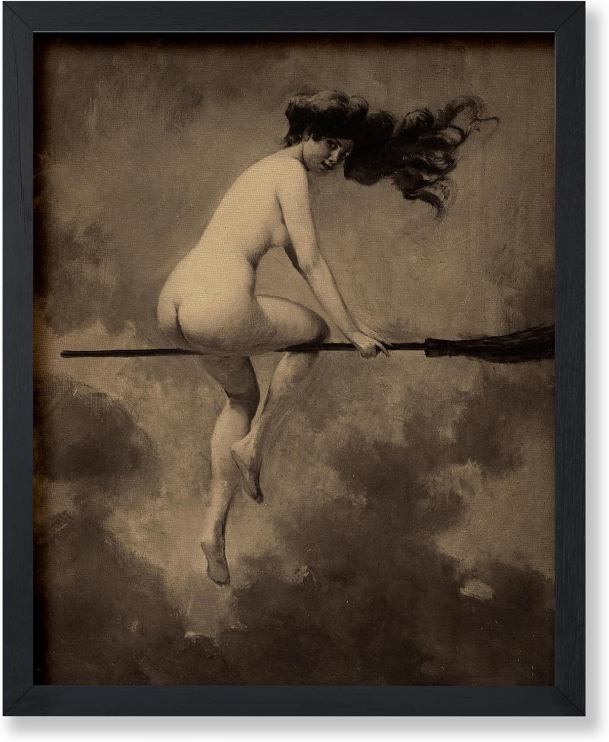 Poster Master Vintage Albert Joseph Penot Poster - Retro Halloween Print - Gift for Artist, Friend - Departure for the Sabbath, Naked Witch on Broom - Wall Decor for Bedroom, 18x24 Unframed Wall Art
